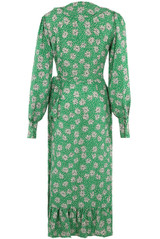 Green Daisy Print Wrap Midi Dress