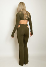 Cut Out Crop Top And Flare Trouser Set