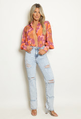 Floral Print Tie Front Blouse