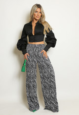 Animal Print Plisse Wide Leg Trouser