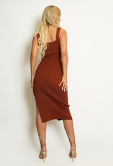 Ribbed Knit Side Slit Midi Dress