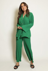 Pleated Belted Blouse & Trouser Set