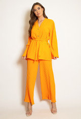 Pleated Belted Blouse & Trouser Set