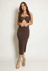 Ribbed Knit Halter Midi Dress