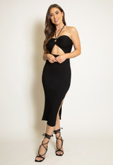 Ribbed Knit Halter Midi Dress