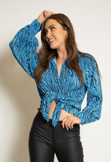 Zebra Print Plisse Blouse