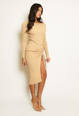 Ruched Trim Knitted Midi Dress