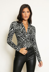 Zebra Print Twist Front Bodysuit