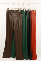 Faux Leather Ankle Slit Trouser