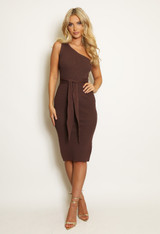 Fine Knit One Shoulder Belted Dress