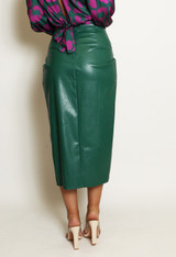 Faux Leather Ruched Side Midi Skirt