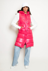 High Shine Sleeveless Long Puffer Jacket