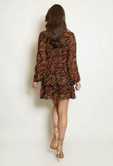 Printed V Neck Overlay Mini Dress