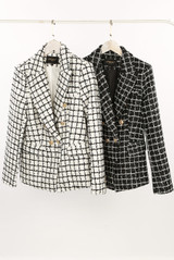 Metallic Box Check Double Breasted Blazer