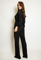 Belted Plisse V Neck Blouse And Trouser Set