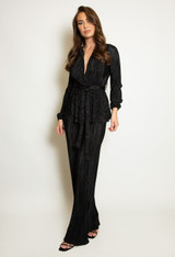 Belted Plisse V Neck Blouse And Trouser Set