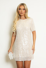 Sequin Mesh T-Shirt Dress