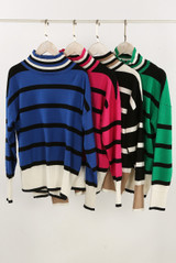 Roll Neck Striped Knitted Jumper
