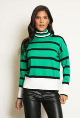 Roll Neck Striped Knitted Jumper