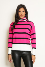 Roll Neck Striped Knitted Jumper