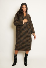Chevron Stripe Wool Look Coat