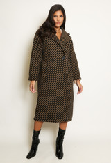 Chevron Stripe Wool Look Coat