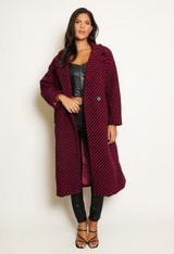 Chevron Stripe Wool Look Coat