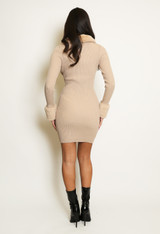 Faux Fur Trim Ribbed Midi Dress