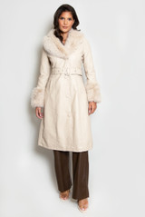 Faux Fur Trim Belted Trench Coat 