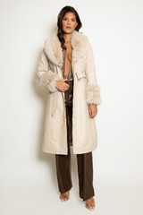 Faux Fur Trim Belted Trench Coat 