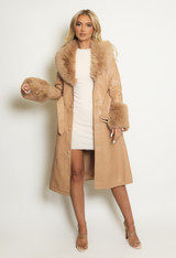 Faux Fur Trim Belted Trench Coat 