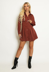 Fitted Satin Shirt Dress