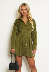 Fitted Satin Shirt Dress