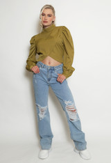 High Neck Cropped Blouse