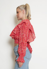 Tie Back Floral Frill Blouse