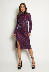 Lurex Slinky High Neck Midi Dress