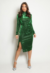 Lurex Slinky High Neck Midi Dress
