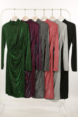 Lurex Slinky High Neck Midi Dress