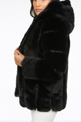 Faux Fur PU Hooded Jacket