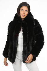 Faux Fur PU Hooded Jacket