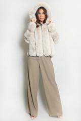 Faux Fur PU Hooded Jacket