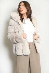 Faux Fur PU Hooded Jacket