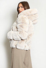 Faux Fur PU Hooded Jacket