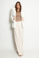 Faux Fur PU Hooded Jacket