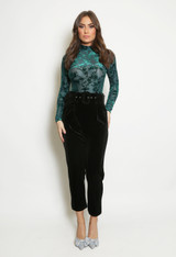 Velvet High Neck Printed Bodysuit