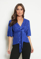 Sequin Tie Front Blouse