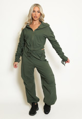 Fleece Ruched Sleeve Hoodie & Trouser Set