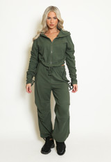 Fleece Ruched Sleeve Hoodie & Trouser Set