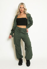 Fleece Ruched Sleeve Hoodie & Trouser Set
