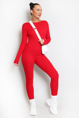 Low Back Long Sleeve Ribbed Unitard